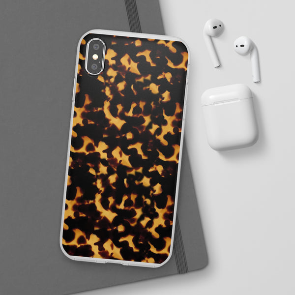 Flexible Phone Case - Tortoise Print Chic Spots leopard in classic neutral phones iphone Samsung clear access to all ports and functions