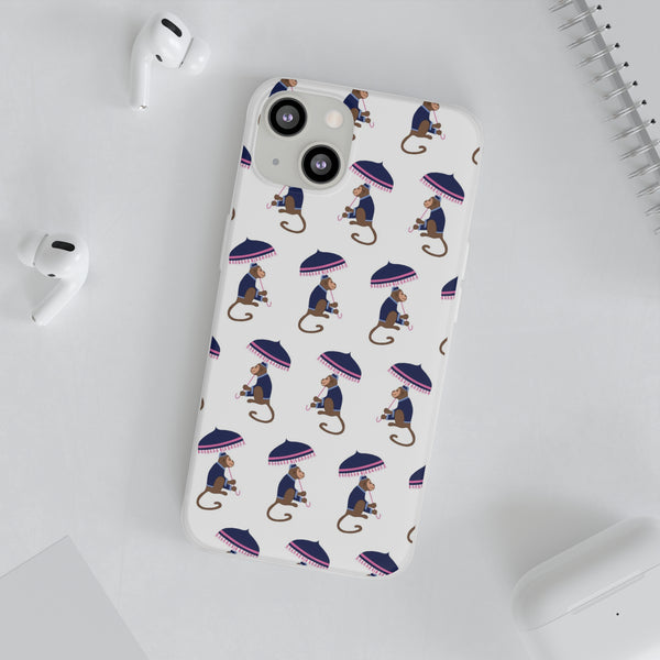 Flexible Phone Case - Preppy Chinoiserie Monkey Pattern  iphone Samsung clear access to all ports and functions