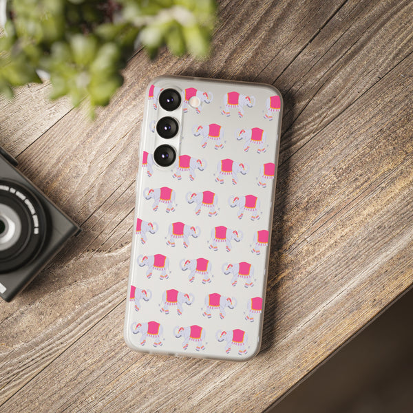 Flexible Phone Case - Preppy Chinoiserie Elephant Pattern  iphone Samsung clear access to all ports and functions