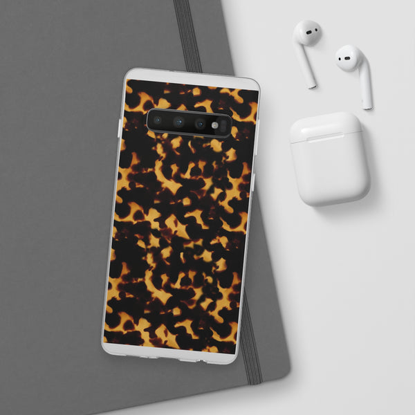 Flexible Phone Case - Tortoise Print Chic Spots leopard in classic neutral phones iphone Samsung clear access to all ports and functions