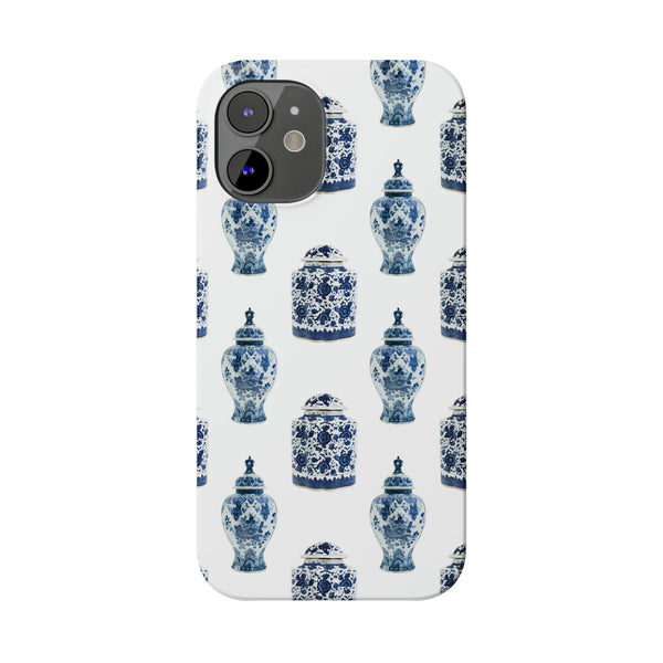 Chinoiserie Chic Toile Ginger Jar, Vase,  Phone Case in Blue and White Slim and Sleek, Preppy and Classic, Access to all Ports