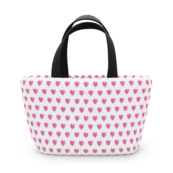 Lunch Tote with Handle, preppy bow pattern, lavender soft purple bows, keeps food fresh and cool.