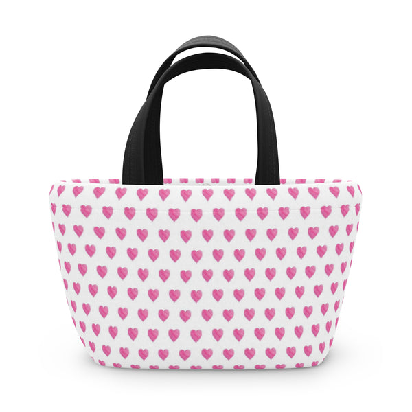 Lunch Tote with Handle, preppy bow pattern, lavender soft purple bows, keeps food fresh and cool.