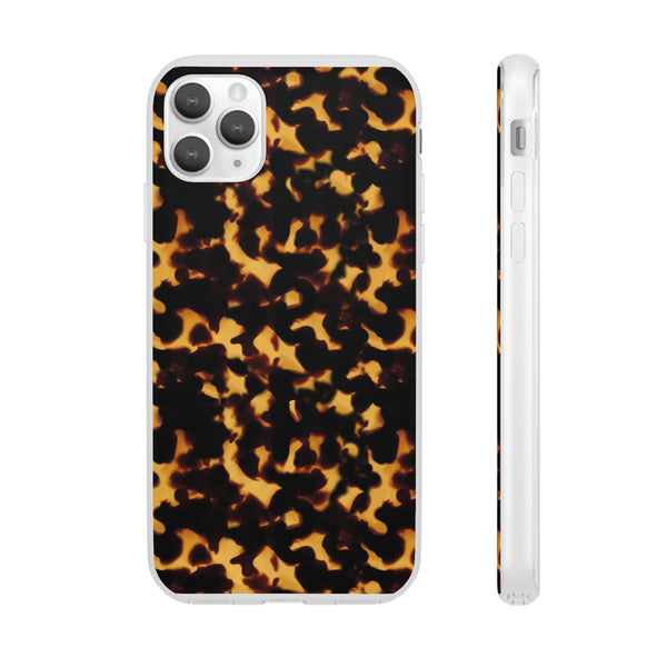 Flexible Phone Case - Tortoise Print Chic Spots leopard in classic neutral phones iphone Samsung clear access to all ports and functions