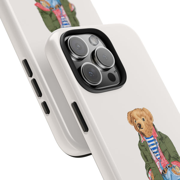 Preppy Bear Cargo Jacket iPhone case, Tough Protective double layer