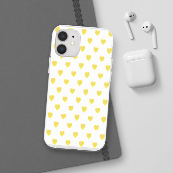 Flexible Phone Case - Yellow Hearts, Preppy iPhone case, Nantucket, Hamptons Inspired Samsung, Gift Present White Background, Clear Case