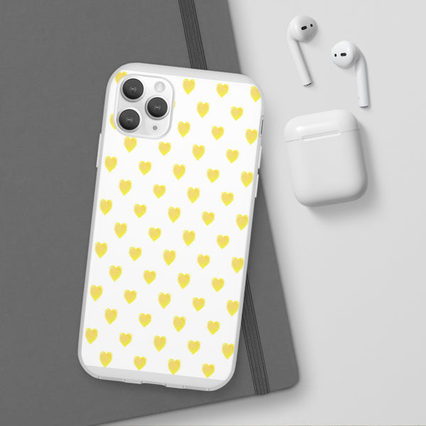 Flexible Phone Case - Yellow Hearts, Preppy iPhone case, Nantucket, Hamptons Inspired Samsung, Gift Present White Background, Clear Case