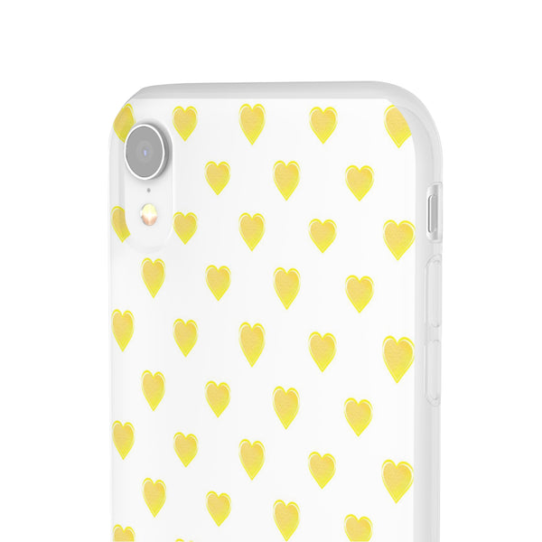 Flexible Phone Case - Yellow Hearts, Preppy iPhone case, Nantucket, Hamptons Inspired Samsung, Gift Present White Background, Clear Case