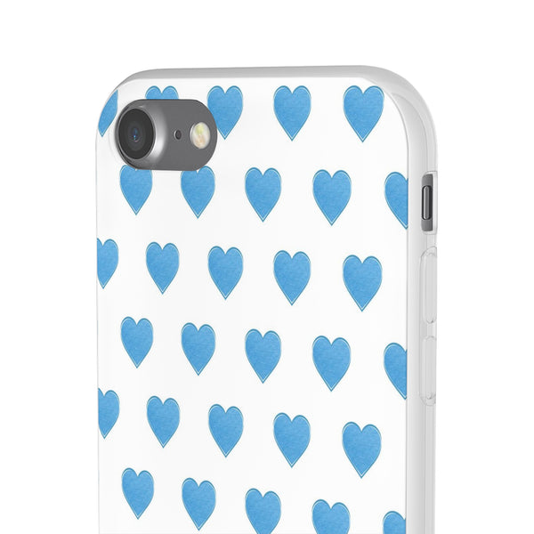 Flexible Phone Case - Preppy Hearts Watercolor Blue iPhone Protection access to all Ports & Functions Great Gift