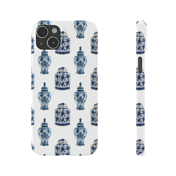 Chinoiserie Chic Toile Ginger Jar, Vase,  Phone Case in Blue and White Slim and Sleek, Preppy and Classic, Access to all Ports