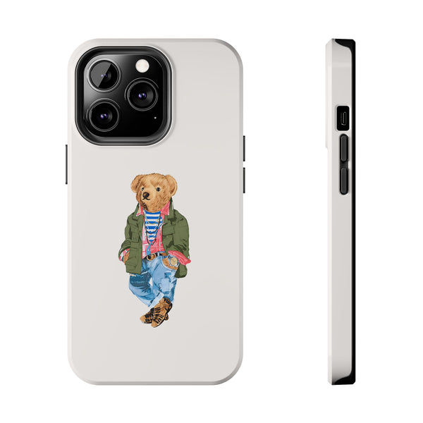 Preppy Bear Cargo Jacket iPhone case, Tough Protective double layer