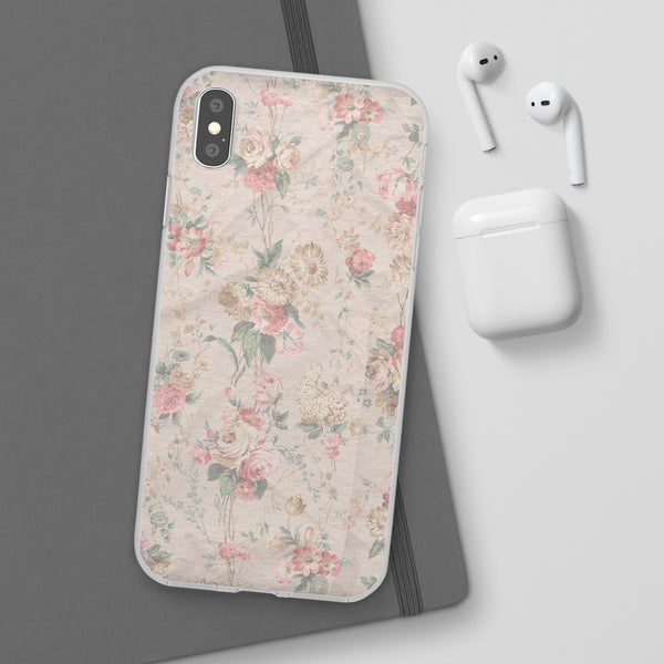 Flexible Phone Case in Romantic Floral Print - Beige, Neutral Tones