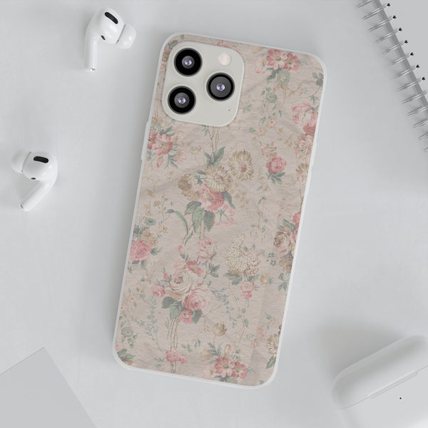 Flexible Phone Case in Romantic Floral Print - Beige, Neutral Tones