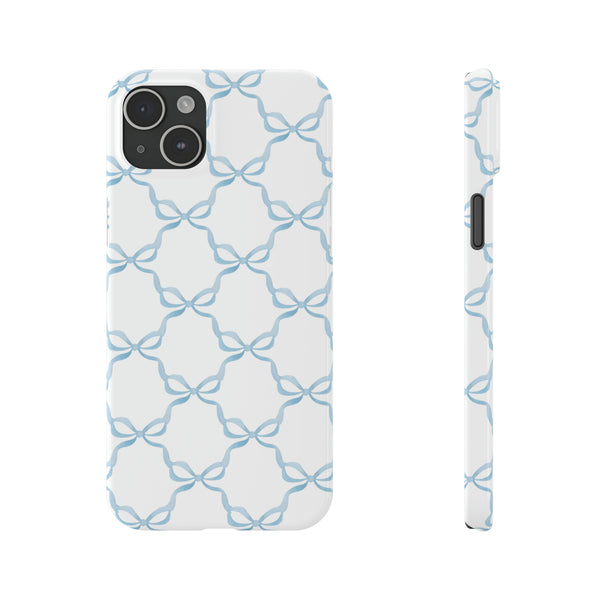 Coquette blue and white,  preppy bow print Phone Case Slim and Sleek, all iPhone 15 14 Plus Pro Max 13