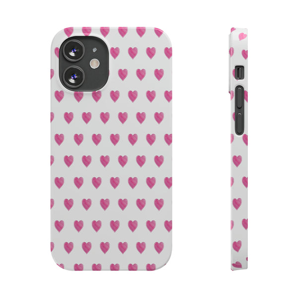 Preppy Hearts Phone Case, Hot Pink, iPhone 14, Pro, Pro Max, 13, 12, 11 Sleek Design Protective Snap Case Access To All Ports And Functions