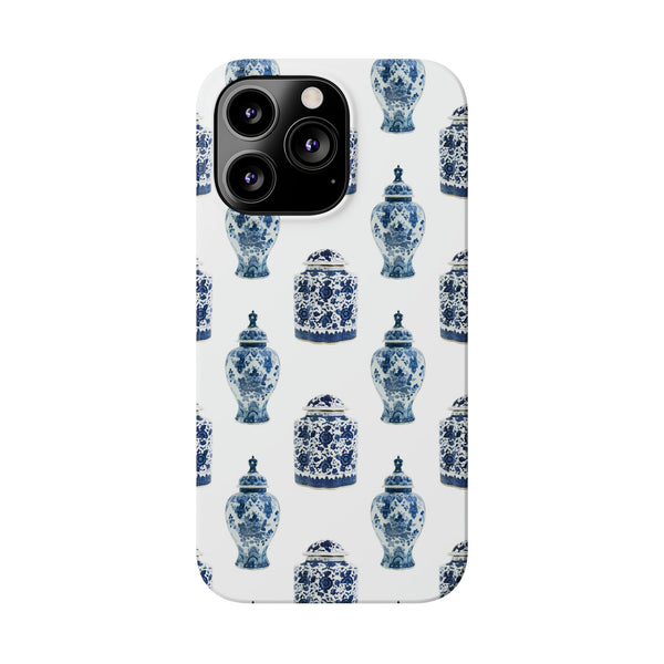Chinoiserie Chic Toile Ginger Jar, Vase,  Phone Case in Blue and White Slim and Sleek, Preppy and Classic, Access to all Ports