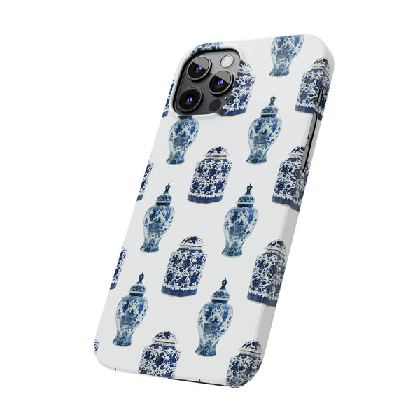 Chinoiserie Chic Toile Ginger Jar, Vase,  Phone Case in Blue and White Slim and Sleek, Preppy and Classic, Access to all Ports