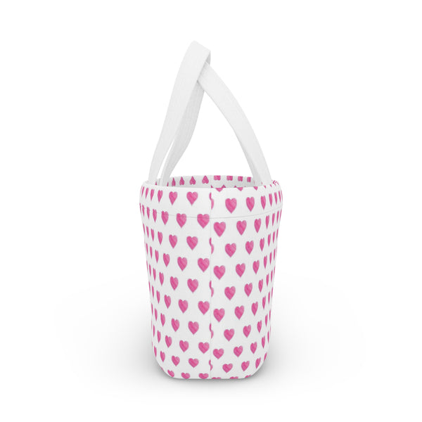 Lunch Tote with Handle, preppy bow pattern, lavender soft purple bows, keeps food fresh and cool.
