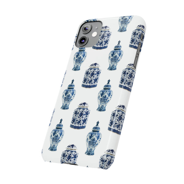 Chinoiserie Chic Toile Ginger Jar, Vase,  Phone Case in Blue and White Slim and Sleek, Preppy and Classic, Access to all Ports