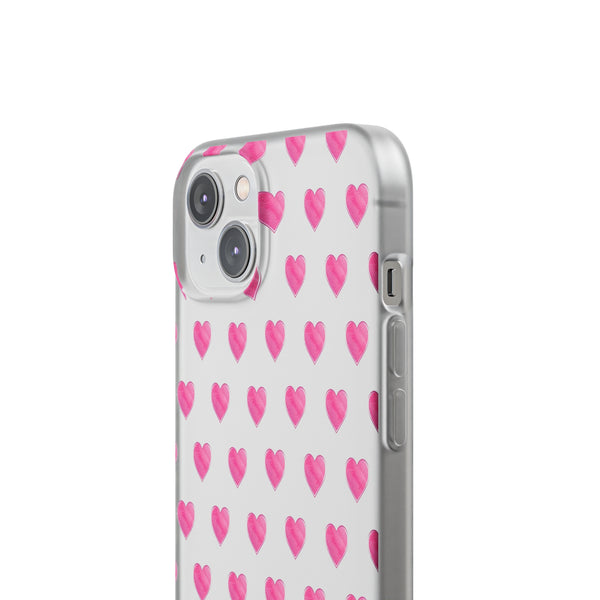 Flexible Phone Case - Preppy Hearts Watercolor Pink - Clear Shell pink Hearts - your case color will show through