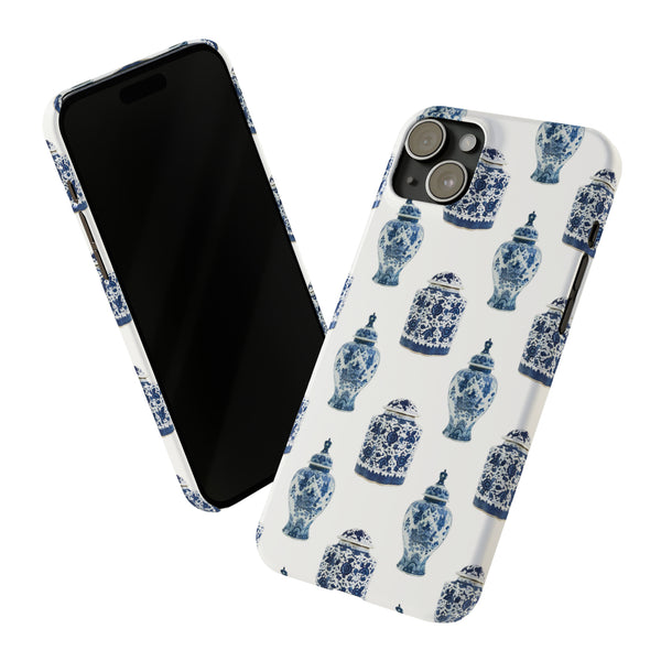 Chinoiserie Chic Toile Ginger Jar, Vase,  Phone Case in Blue and White Slim and Sleek, Preppy and Classic, Access to all Ports