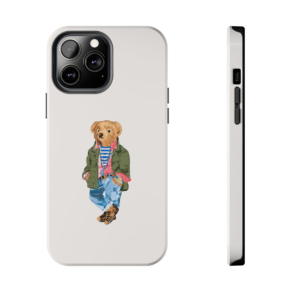Preppy Bear Cargo Jacket iPhone case, Tough Protective double layer