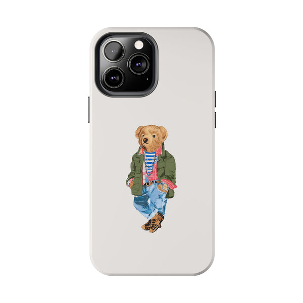Preppy Bear Cargo Jacket iPhone case, Tough Protective double layer