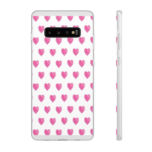 Flexible Phone Case - Preppy Hearts Watercolor Pink - Clear Shell pink Hearts - your case color will show through