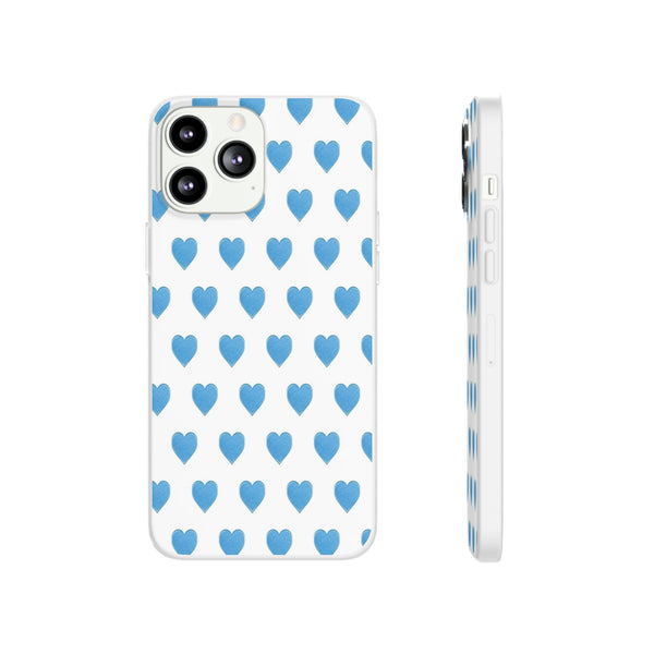 Flexible Phone Case - Preppy Hearts Watercolor Blue iPhone Protection access to all Ports & Functions Great Gift