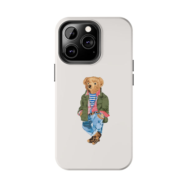 Preppy Bear Cargo Jacket iPhone case, Tough Protective double layer