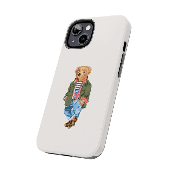 Preppy Bear Cargo Jacket iPhone case, Tough Protective double layer