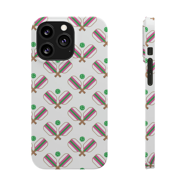 Pickle Ball Pickleball Lover Phone Case, Samsung,  iPhone Case Slim and Sleek, Preppy and Classic, Impact Resistant Shell Pink & Green