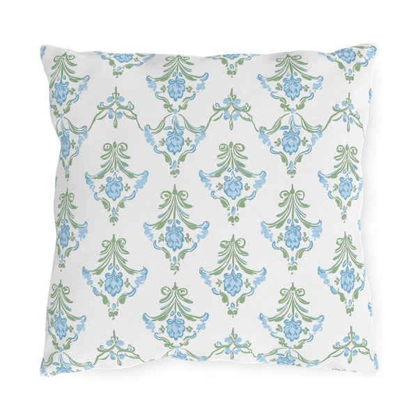 Blue Floral Strped Floral Outdoor Pillows, Grand Millennial Design, Block Print, Patio Cushion Covers, Preppy Home Decor