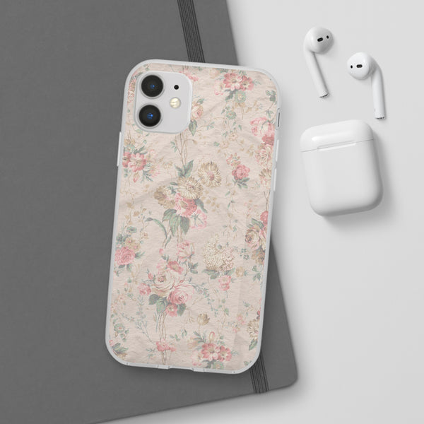 Flexible Phone Case in Romantic Floral Print - Beige, Neutral Tones