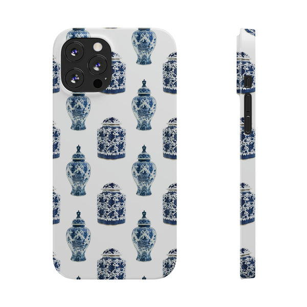 Chinoiserie Chic Toile Ginger Jar, Vase,  Phone Case in Blue and White Slim and Sleek, Preppy and Classic, Access to all Ports