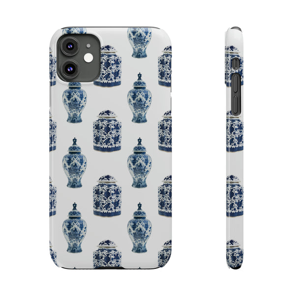 Chinoiserie Chic Toile Ginger Jar, Vase,  Phone Case in Blue and White Slim and Sleek, Preppy and Classic, Access to all Ports