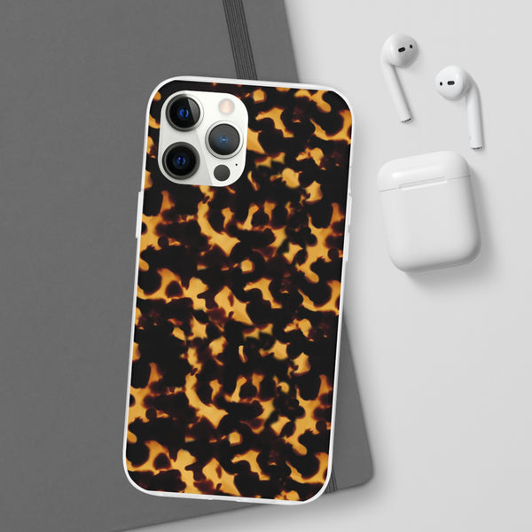 Flexible Phone Case - Tortoise Print Chic Spots leopard in classic neutral phones iphone Samsung clear access to all ports and functions