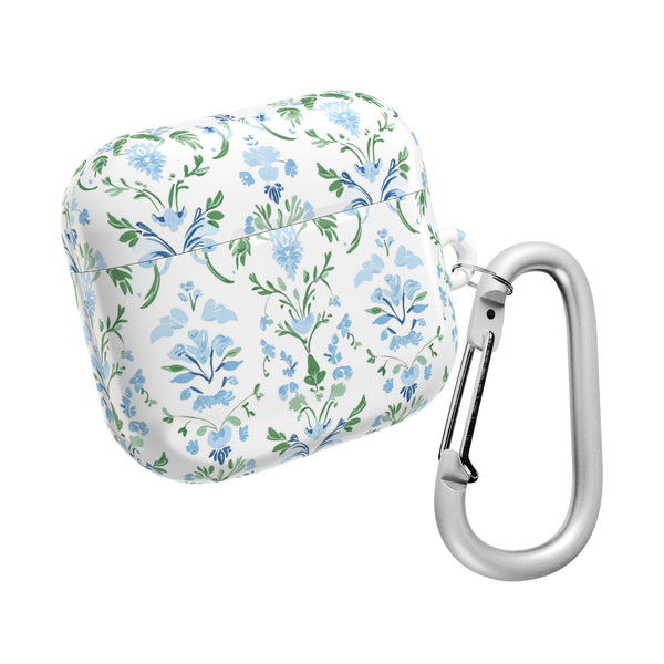 Block Print Blue and Green Floral Pattern AirPod Case, , Gift for Her, Cute Accessories,  Preppy, Grand Millennial
