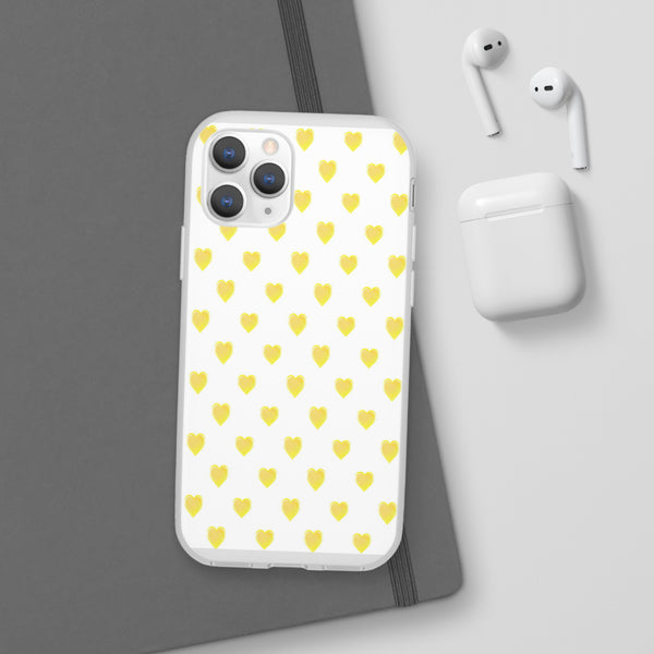 Flexible Phone Case - Yellow Hearts, Preppy iPhone case, Nantucket, Hamptons Inspired Samsung, Gift Present White Background, Clear Case
