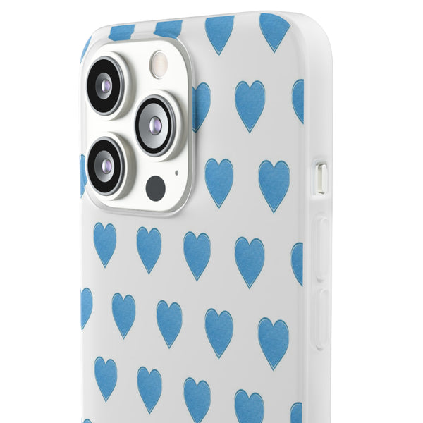 Flexible Phone Case - Preppy Hearts Watercolor Blue iPhone Protection access to all Ports & Functions Great Gift