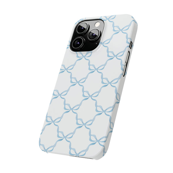 Coquette blue and white, loveshackfancy inspired, preppy bow print Phone Case Slim and Sleek, all iPhone 15 14 Plus Pro Max 13