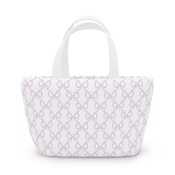 Preppy Lavender lunch bag, insulated, cooler bag, One size, washable, magnet closure, lilac, purple bows