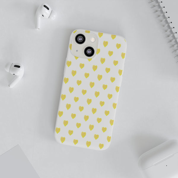 Flexible Phone Case - Yellow Hearts, Preppy iPhone case, Nantucket, Hamptons Inspired Samsung, Gift Present White Background, Clear Case