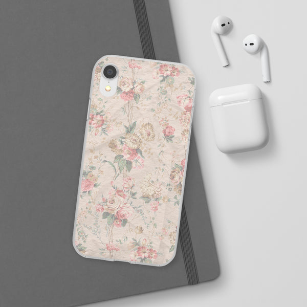 Flexible Phone Case in Romantic Floral Print - Beige, Neutral Tones