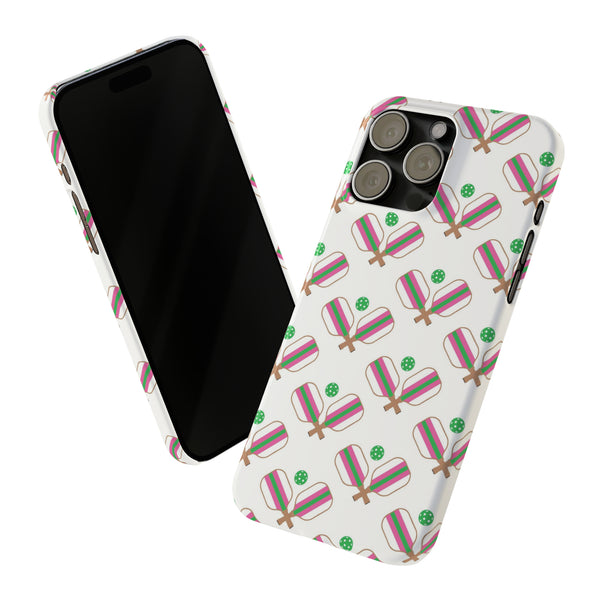 Pickle Ball Pickleball Lover Phone Case, Samsung,  iPhone Case Slim and Sleek, Preppy and Classic, Impact Resistant Shell Pink & Green