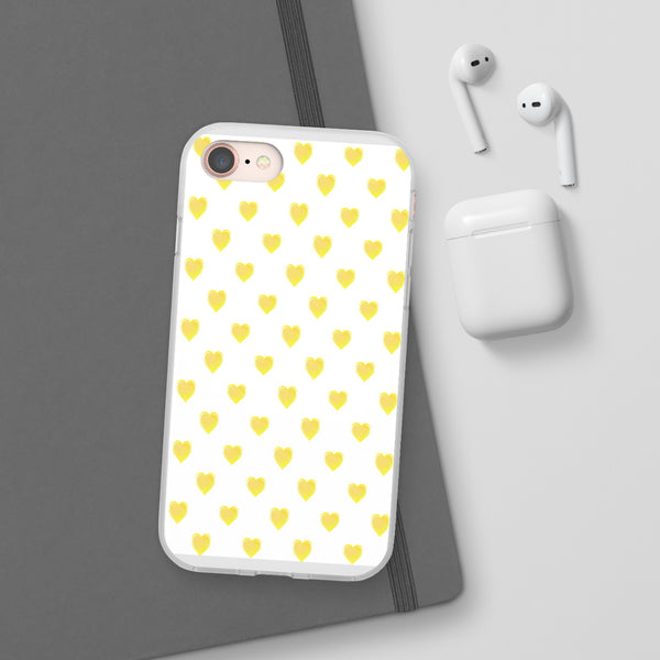 Flexible Phone Case - Yellow Hearts, Preppy iPhone case, Nantucket, Hamptons Inspired Samsung, Gift Present White Background, Clear Case