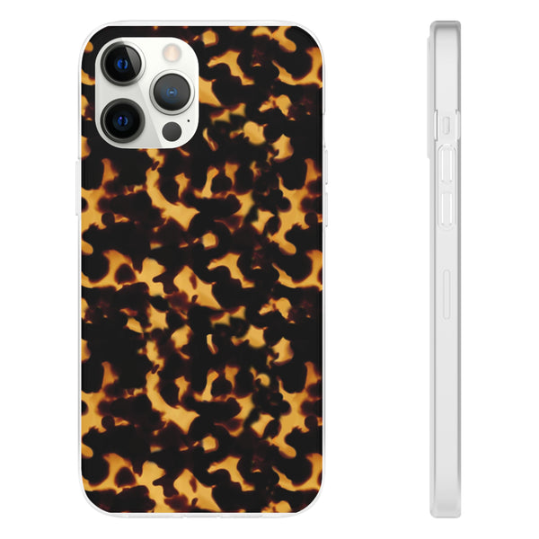 Flexible Phone Case - Tortoise Print Chic Spots leopard in classic neutral phones iphone Samsung clear access to all ports and functions