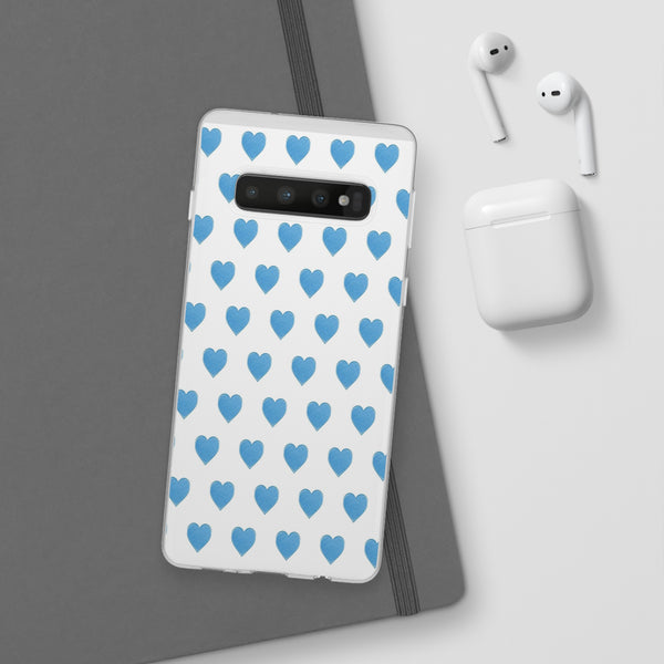 Flexible Phone Case - Preppy Hearts Watercolor Blue iPhone Protection access to all Ports & Functions Great Gift