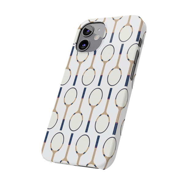 Vintage Tennis Racket in Navy  Phone Case Slim and Sleek, Preppy and Classic, Impact Resistant Shell