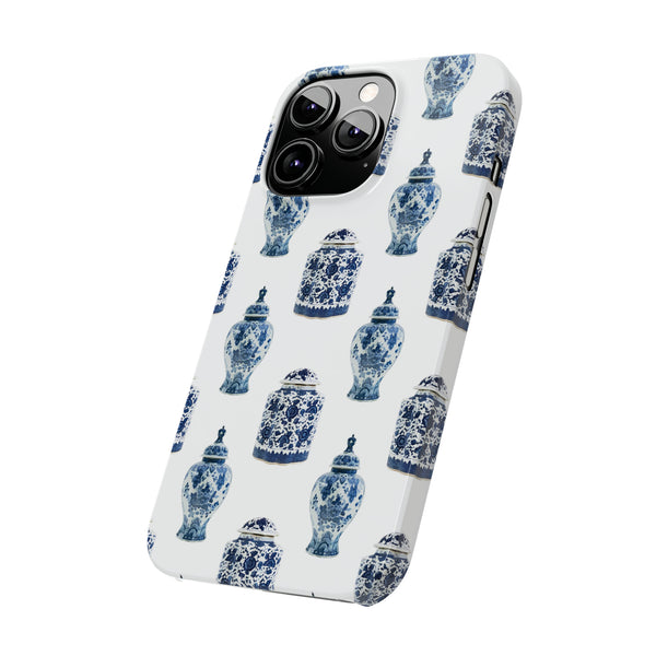 Chinoiserie Chic Toile Ginger Jar, Vase,  Phone Case in Blue and White Slim and Sleek, Preppy and Classic, Access to all Ports